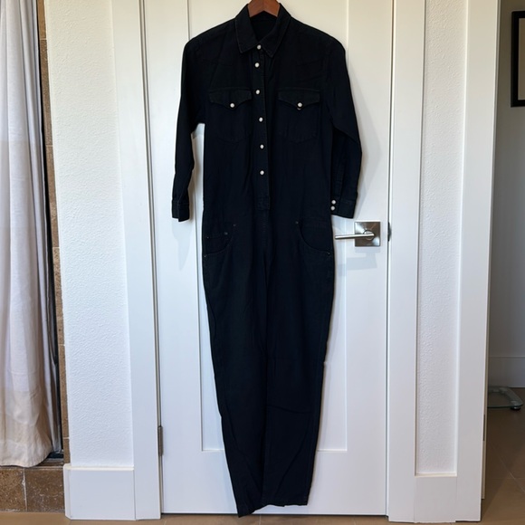 R13 Women's Cowboy Jumpsuit, Black Size XS, Pearl Snap Western - Picture 1 of 5